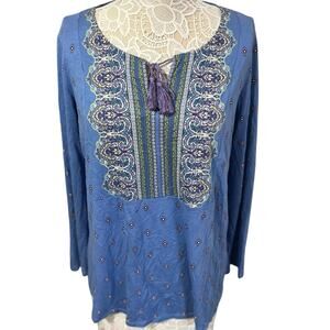J.Jill Blue Boho Style Long Sleeve Top- Womens Size Large